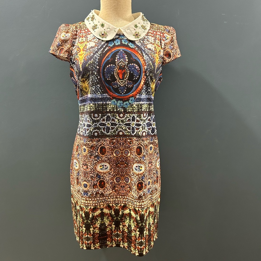 Ralph Lauren jewel print mini dress with beaded collar